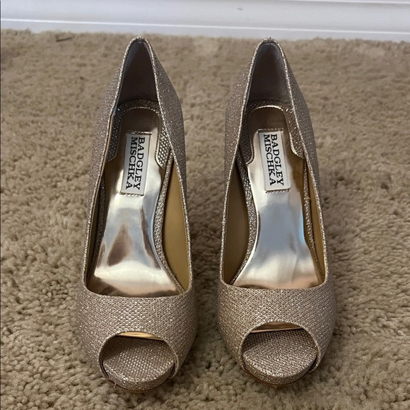 Badgley Mischka Shoes - Badgley Mischka Humbie Glittering Gold Peep Toe Heels